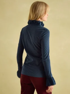 Clearance Joules Kate Navy Sparkle Long Sleeve Frilled Neck Top NavySparkle