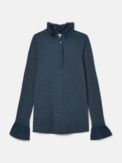 Clearance Joules Kate Navy Sparkle Long Sleeve Frilled Neck Top NavySparkle