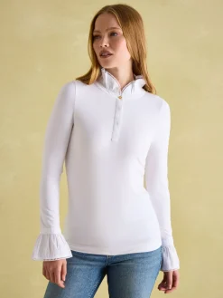 Clearance Joules Kate Long Sleeve Frilled Neck Top White