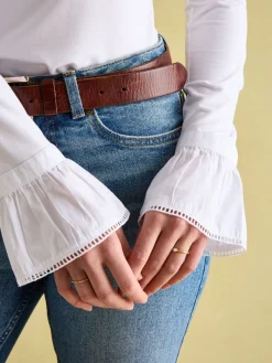 Clearance Joules Kate Long Sleeve Frilled Neck Top White