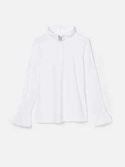 Clearance Joules Kate Long Sleeve Frilled Neck Top White