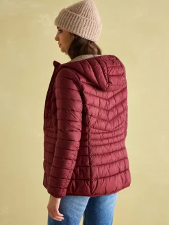 Best Joules Kenley Dark Red Showerproof Padded Coat with Hood DarkRed