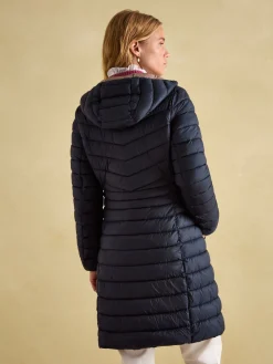 Clearance Joules Kenley Showerproof Long Padded Coat with Hood Navy