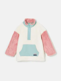 Online Joules Kids' Always Cosy Cream Colourblock Quarter Zip Borg Fleece CreamColourblock