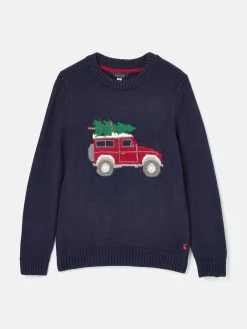 Sale Joules Kids' Cracking Navy Blue Intarsia Knitted Festive Jumper NavyBlue