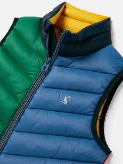 Online Joules Kids' Crofton Blue & Green Hotchpotch Showerproof Quilted Gilet Blue&GreenHotchpotch