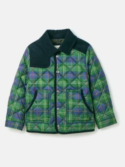 Online Joules Kids' Freddie Green Check Quilted Checked Jacket GreenCheck