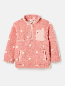 Online Joules Kids' Tilly Pink Spot Half Zip Borg Fleece PinkSpot