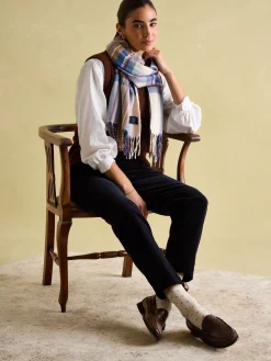 New Joules Langtree Cream & Blue Scarf Cream&Blue