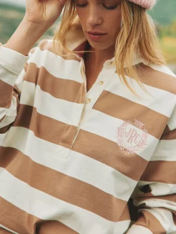 Clearance Joules Lara Tan Brown Boxy Fit Rugby Shirt TanBrown