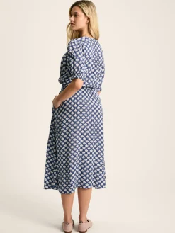 New Joules Laurie Viscose Midi Dress Blue