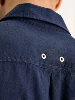 Sale Joules Linen Blend Navy Blue Plain Short Sleeve Shirt NavyBlue