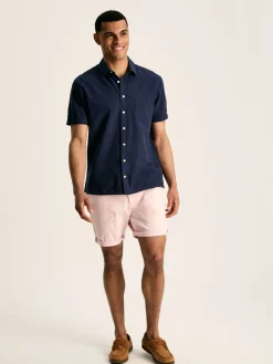 Sale Joules Linen Blend Navy Blue Plain Short Sleeve Shirt NavyBlue