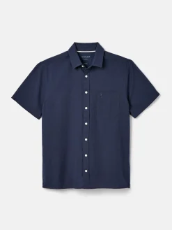 Sale Joules Linen Blend Navy Blue Plain Short Sleeve Shirt NavyBlue