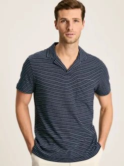 Hot Joules Linen Blend Navy Blue Striped Polo Shirt NavyBlue