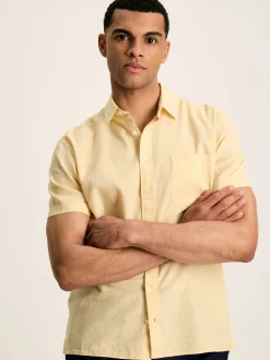 New Joules Linen Blend Plain Short Sleeve Shirt Yellow