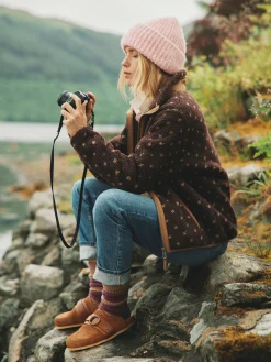 New Joules Lottie Chocolate Brown spot Borg Fleece Jacket ChocolateBrownspot