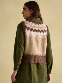 Discount Joules Lowry Knitted Fair Isle Vest Brown