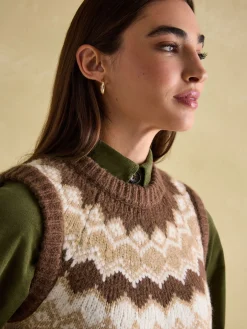 Discount Joules Lowry Knitted Fair Isle Vest Brown