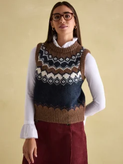 Outlet Joules Lowry Knitted Fair Isle Vest Cream/Navy