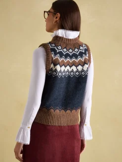 Outlet Joules Lowry Knitted Fair Isle Vest Cream/Navy