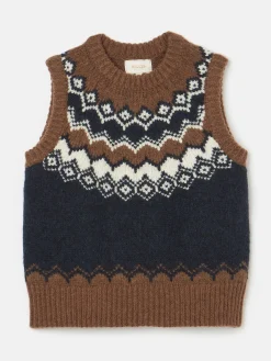 Outlet Joules Lowry Knitted Fair Isle Vest Cream/Navy