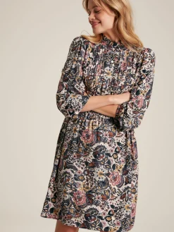 Outlet Joules Lucia Brown Floral Frilled Midi Dress BrownFloral