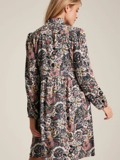 Outlet Joules Lucia Brown Floral Frilled Midi Dress BrownFloral
