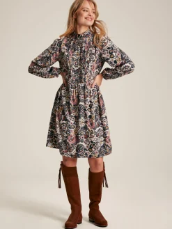 Outlet Joules Lucia Brown Floral Frilled Midi Dress BrownFloral