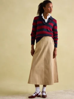 Sale Joules Maddie V Neck Stripe Jumper with Collar Red/Navy