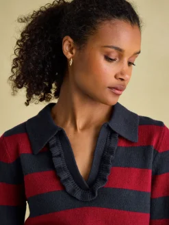 Sale Joules Maddie V Neck Stripe Jumper with Collar Red/Navy