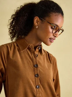 Joules Maple Corduroy Shirt Dress Brown
