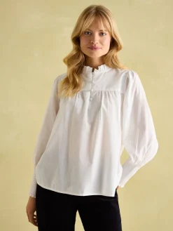 Online Joules Mariella Cotton Frill Neck Blouse Cream