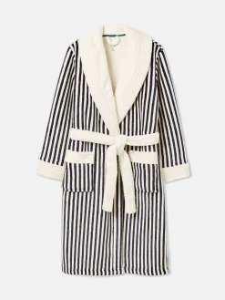New Joules Matilda Navy & White Fleece Lined Striped Dressing Gown Navy&White