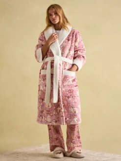 Joules Matilda Fleece Lined Striped Dressing Gown Pink