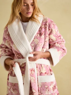 Joules Matilda Fleece Lined Striped Dressing Gown Pink