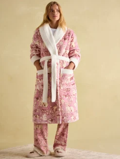 Joules Matilda Fleece Lined Striped Dressing Gown Pink