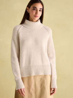 New Joules May Merino Wool Jumper with Detachable Roll Neck Oatmeal