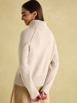 New Joules May Merino Wool Jumper with Detachable Roll Neck Oatmeal