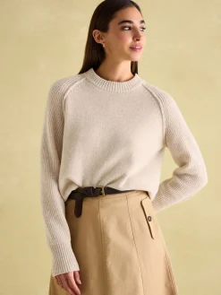 New Joules May Merino Wool Jumper with Detachable Roll Neck Oatmeal