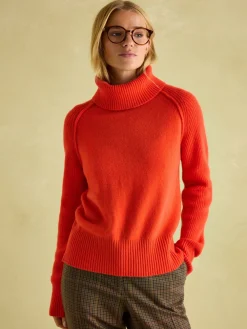 Joules May Merino Wool Jumper with Detachable Roll Neck Orange