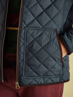 Outlet Joules Maynard Navy Blue Diamond Quilted Jacket NavyBlue