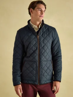 Outlet Joules Maynard Navy Blue Diamond Quilted Jacket NavyBlue