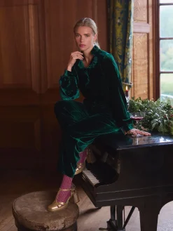 New Joules Melanie Velvet Blouse Green