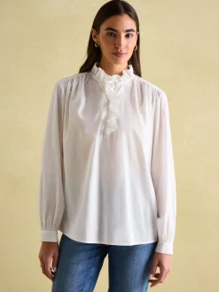 Online Joules Melanie Cotton Ruffle Blouse White