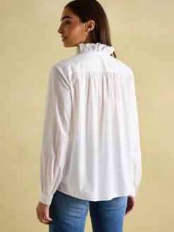 Online Joules Melanie Cotton Ruffle Blouse White