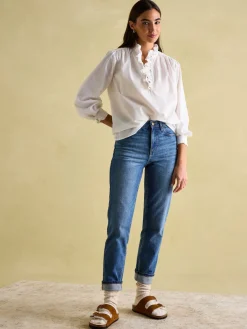 Online Joules Melanie Cotton Ruffle Blouse White