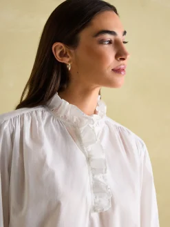Online Joules Melanie Cotton Ruffle Blouse White