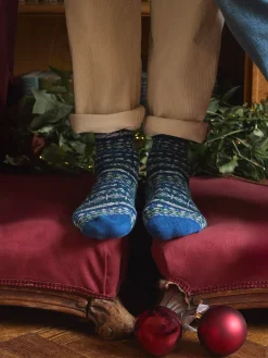 New Joules Men's Alby Fair Isle Socks (size 7-12) Blue