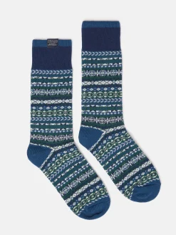 New Joules Men's Alby Fair Isle Socks (size 7-12) Blue